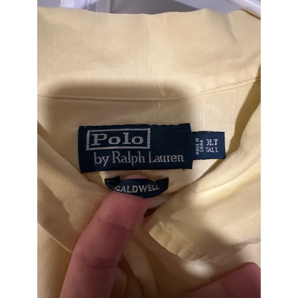 Polo Ralph Lauren Caldwell Shirt Mens 3LT Tall Yellow Silk Cotton Short Sleeve